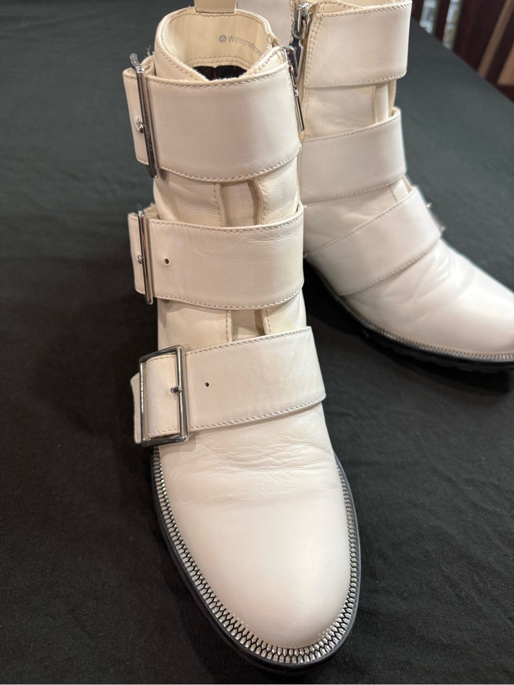 Blondo White Cream Leather Ankle Boots with Buckle Detail